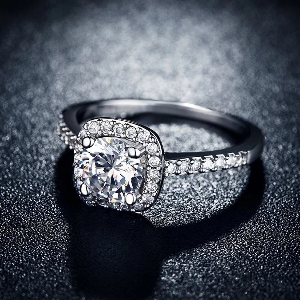 NEW Silver Diamond Halo Engagement Ring - Picture 2 of 4